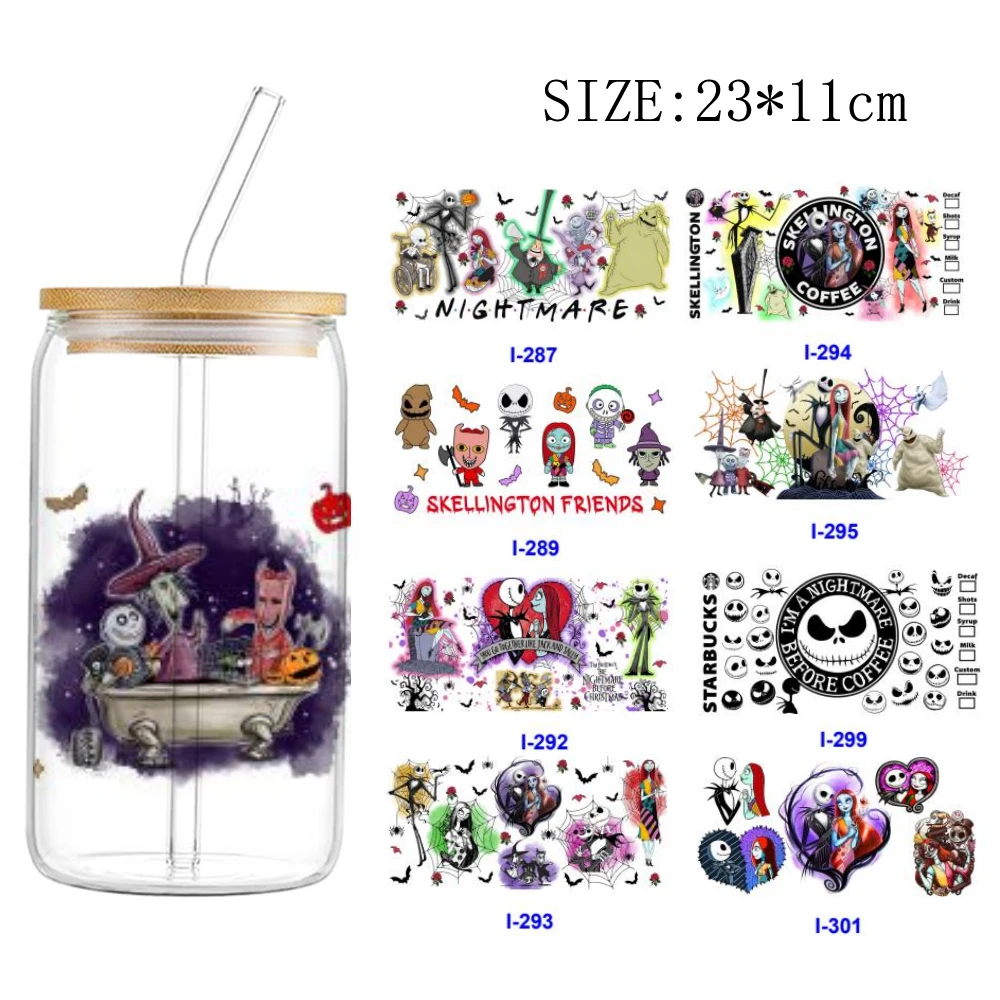 1pcs Christmas Jack and sally 16oz DTF Sticker Cups Personalize UV Wrap Transfer DIY Logo Selfadhesive Waterproof