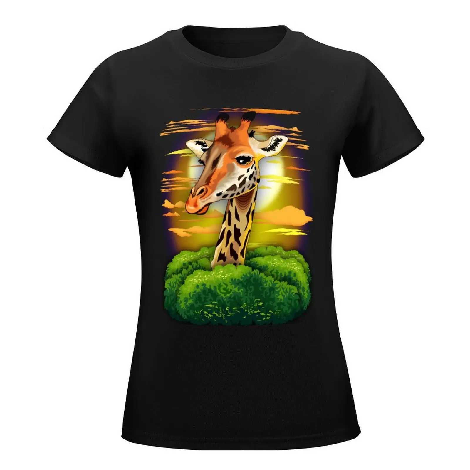 Giraffe on Wild African Savanna Sunset T-Shirt animal prinfor sublime customs tshirts woman