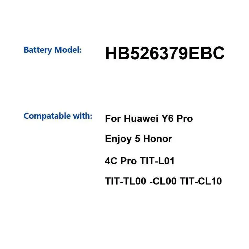 Аккумулятор мобильного телефона HB526379EBC 4000 мАч для Huawei Y6 Pro Enjoy 5 Honor 4C Tit-L01 Tit-TL00-CL00 Tit-CL10