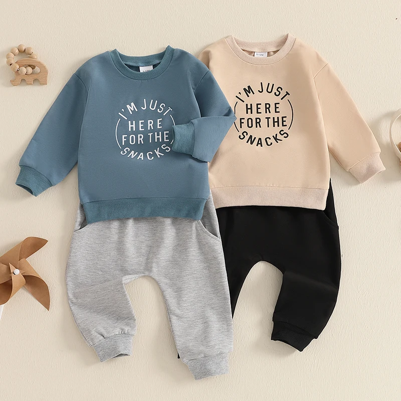 Pudcoco Baby Boy Fall Outfit Letter Print Long Sleeve Sweatshirt and Elastic Pants 2 Piece Jogger Clothes for Toddler 6M-4T