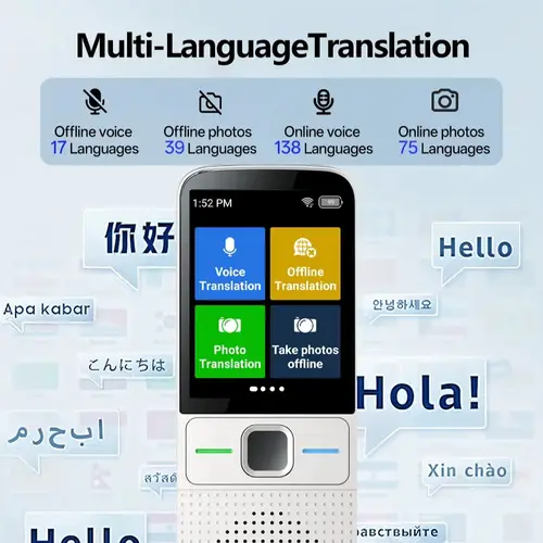 Imagen 2 del producto Traductor de 138 idiomas MSAI T10 para fotografía de viajes 75 idiomas Traducción sin conexión en tiempo real 17 idiomas 1500mAh 1+8GB