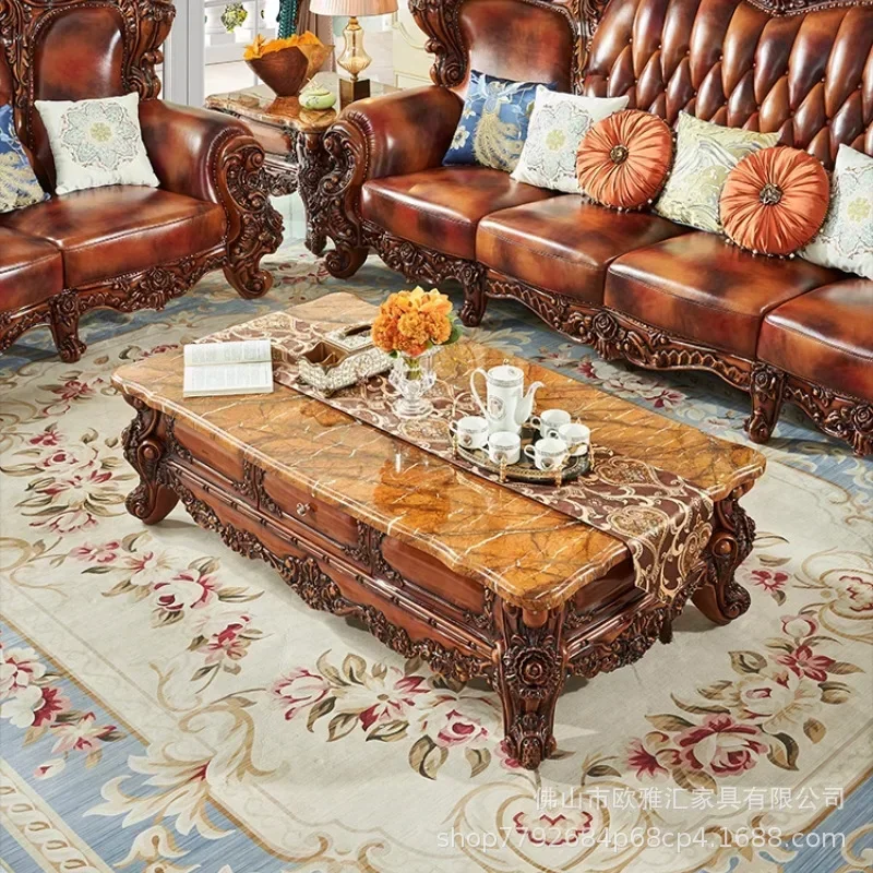 TAO Full solid wood carving flower tea square corner several large apartment living room luxury marble surface