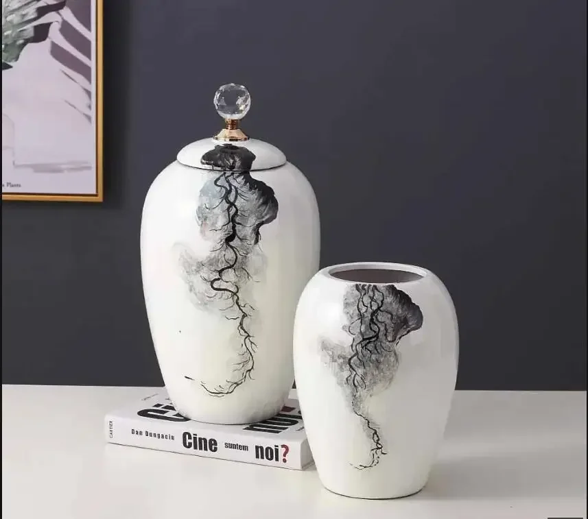 

Large Ceramic Storage Tank with Lid General Tank Living Room Decoration Crafts Home Kitchen Tea Tank Food Grain Storage Tool