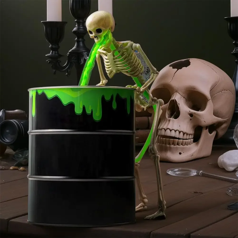 

Toxic Trash Cans And LED Lights - Halloween Skeleton Vomit Bucket Ornaments Fun Vomit Skeleton Decoration Party Decor