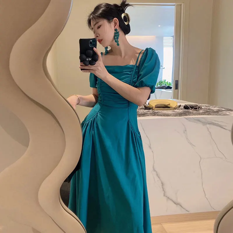 Ärmelloses schulter freies Kleid neue Frauen Mode Sommer Kurzarm süße süße Mädchen Urlaub Geburtstags feier lange Kleider