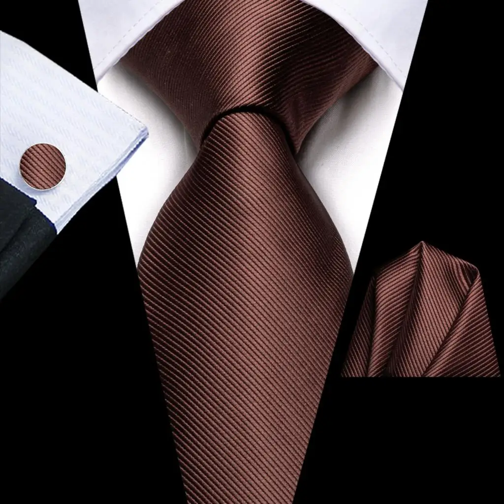 Solid Coffee Brown Silk Wedding Tie For Men Gift Mens Necktie Handky Cufflink Fashion Business Party Dropshiping Hi-Tie Designer