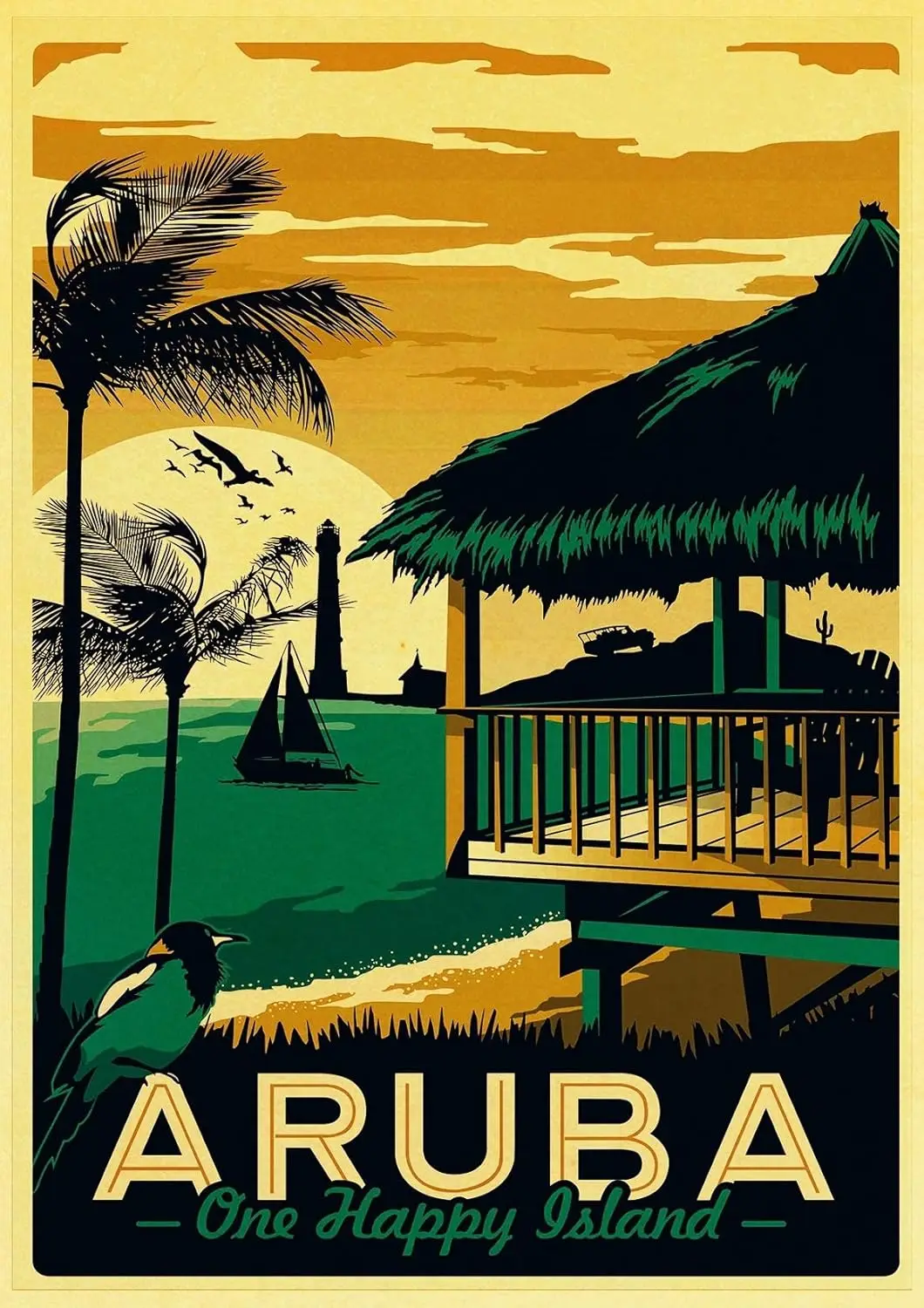 لافتة معدنية من جزيرة آروبا السعيدة ، لافتة قصدير عتيقة ، منزل ، بار ، مطبخ ، مطعم ، ديكور حائط ، لافتات لوحة ، 12 × 8 بوصة