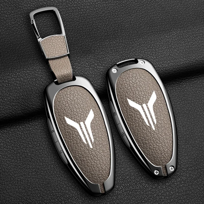 Alloy Leather Car Key Case Cover Holder Shell Fob For Voyah Free I-Land Dreamer 2021-2023 Keychain Auto Protection Accessories