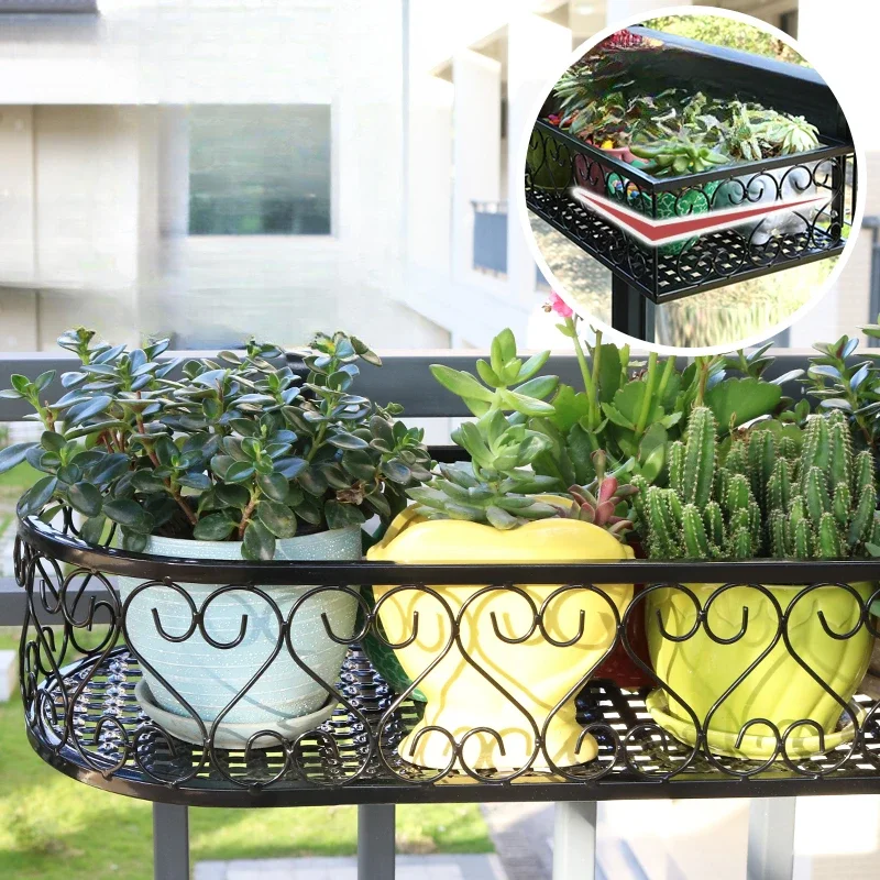 Window Sill Storage Flower Rack Balcony Hanging Plant Shelf Wrought Iron Railing Flower Pot Stand Railing Flower Pot Stand