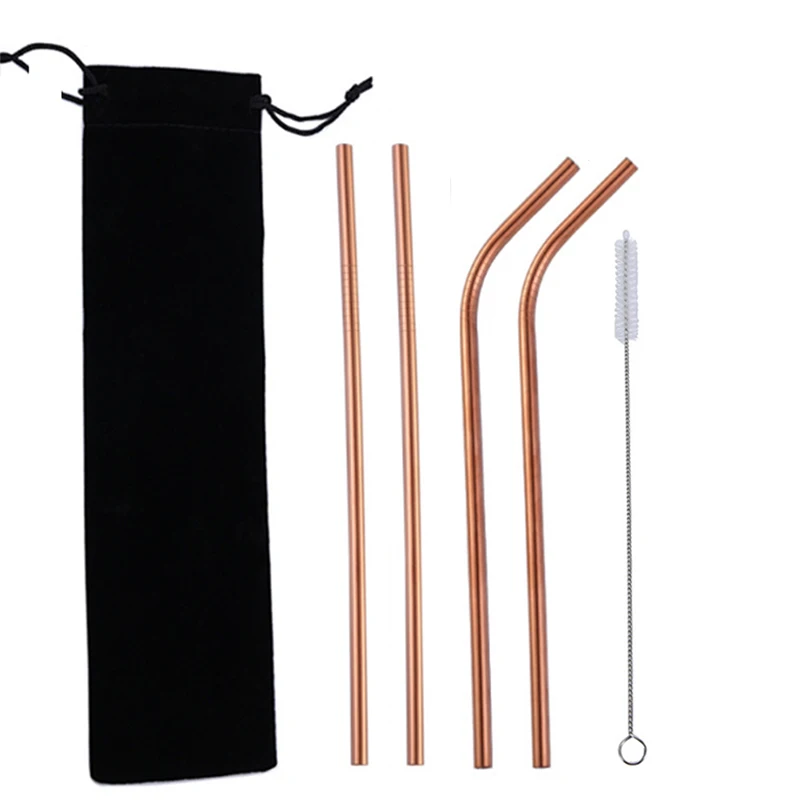 5-Piece Colorful Stainless Steel Straw Set for Coffee Tea Juice Bar Drinks Eco-Friendly Metal Drinking Utensils