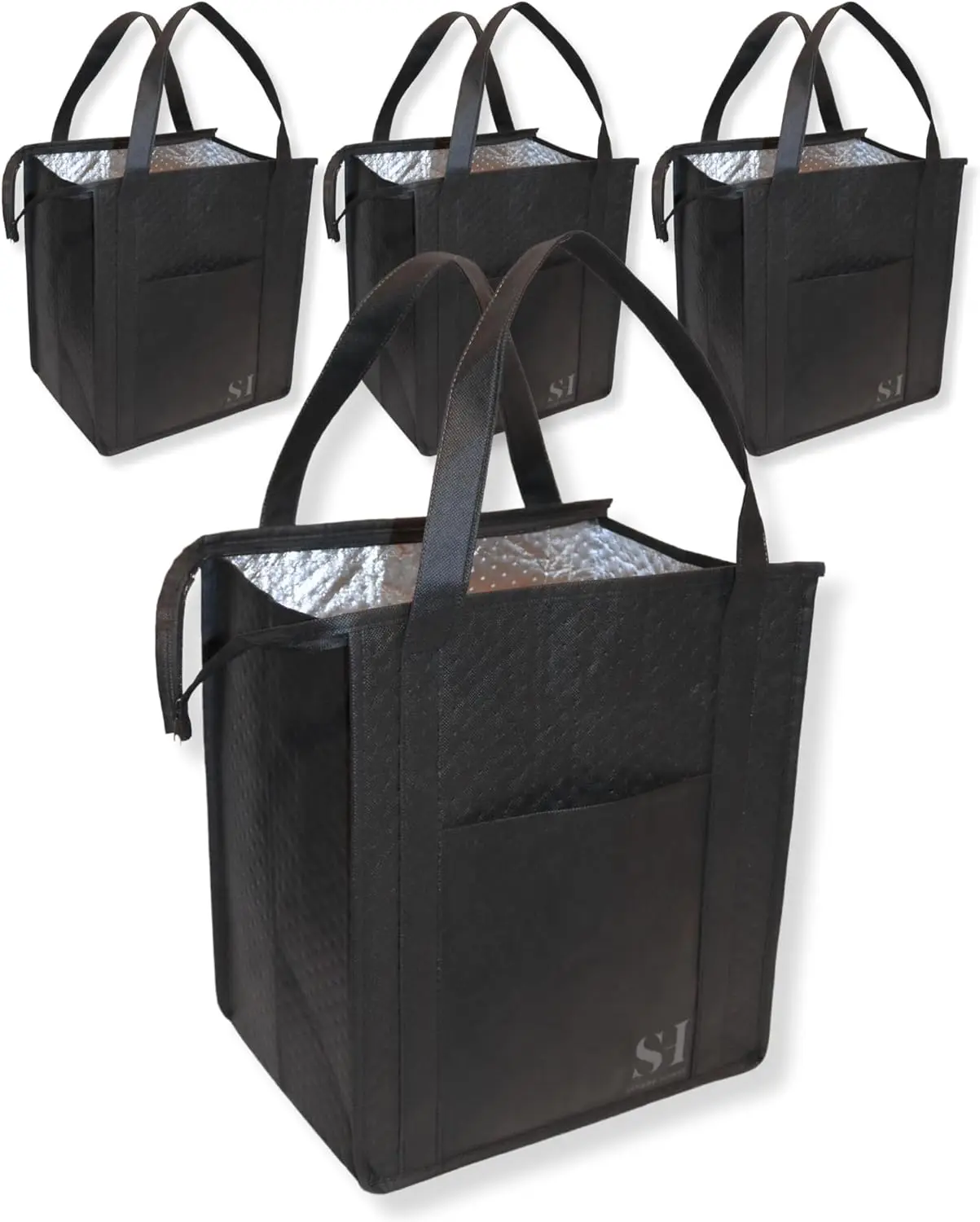 

Insulated Grocery Bags, 4 Pack Reusable Shopping Bags with Zippered Top for Groceries & Food Delivery