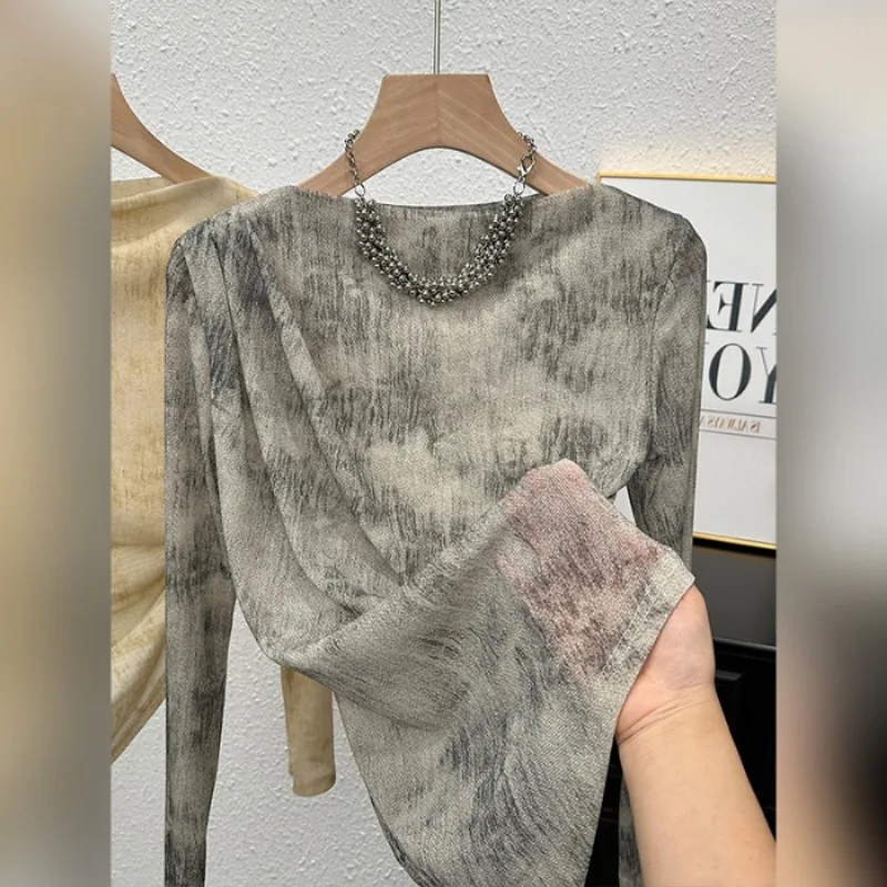 女性用長袖Tシャツ,絞り染め,不規則なトップス,痩身,日焼け止め,韓国のファッション,カジュアル,デザイン