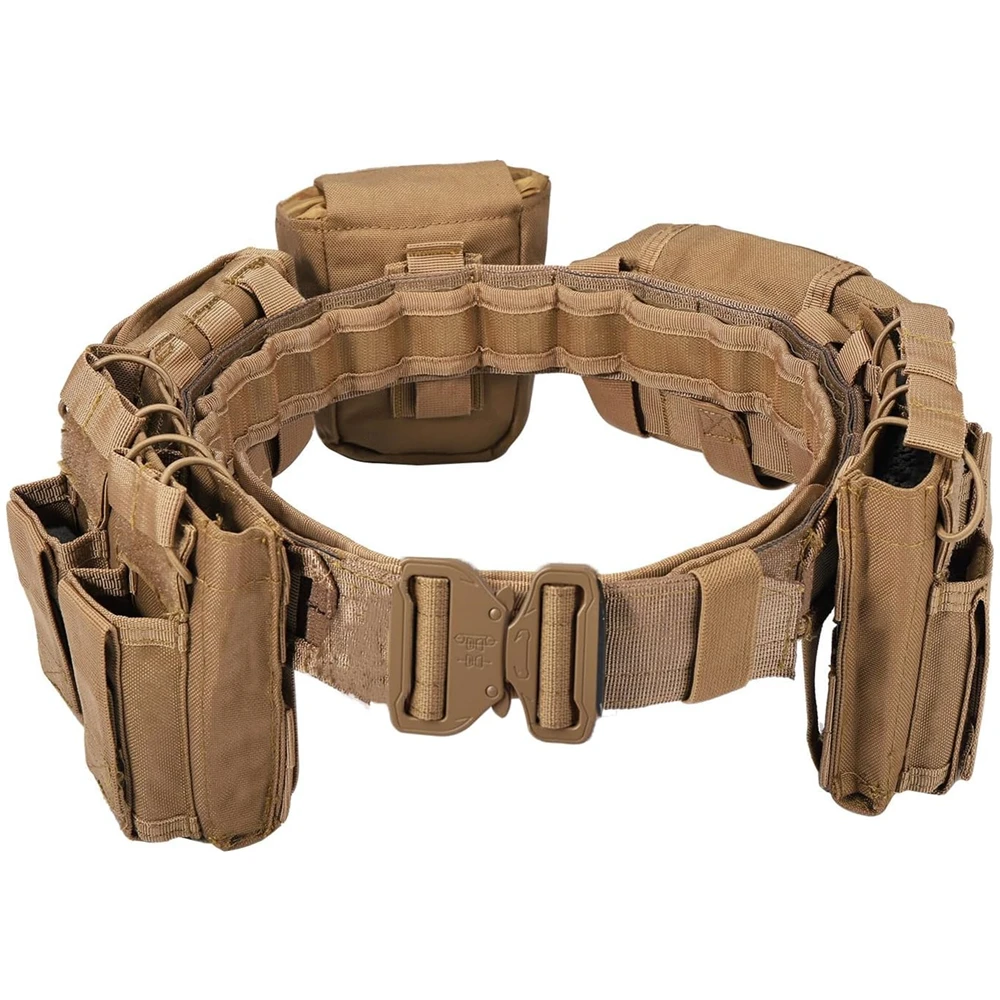 Yakeda Tactical Battle Belt 7 in 1 Airsoft Utility, 1000D Nylon Tactical Duty Belt with Mag Pouch Bag