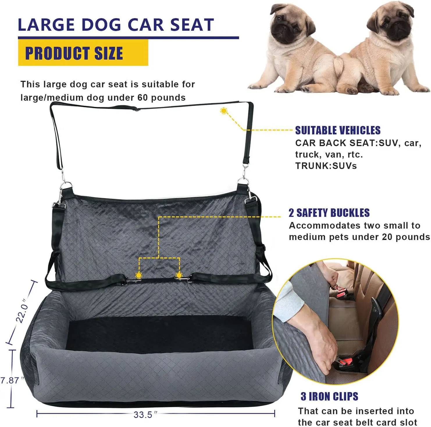 Dog Kennel Multifunctional Car Pet Nest Travel Bed Comfortable Safety Anti-Scratch Seat Suitable for Medium and Large Dogs