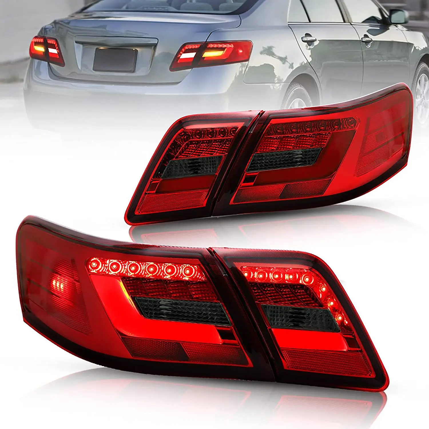 LED Tail Lights for Toyota Camry 2007-2011 with 3D Light Bar Not Fit LE Models and Hybrid (Factory LED Rear Light)