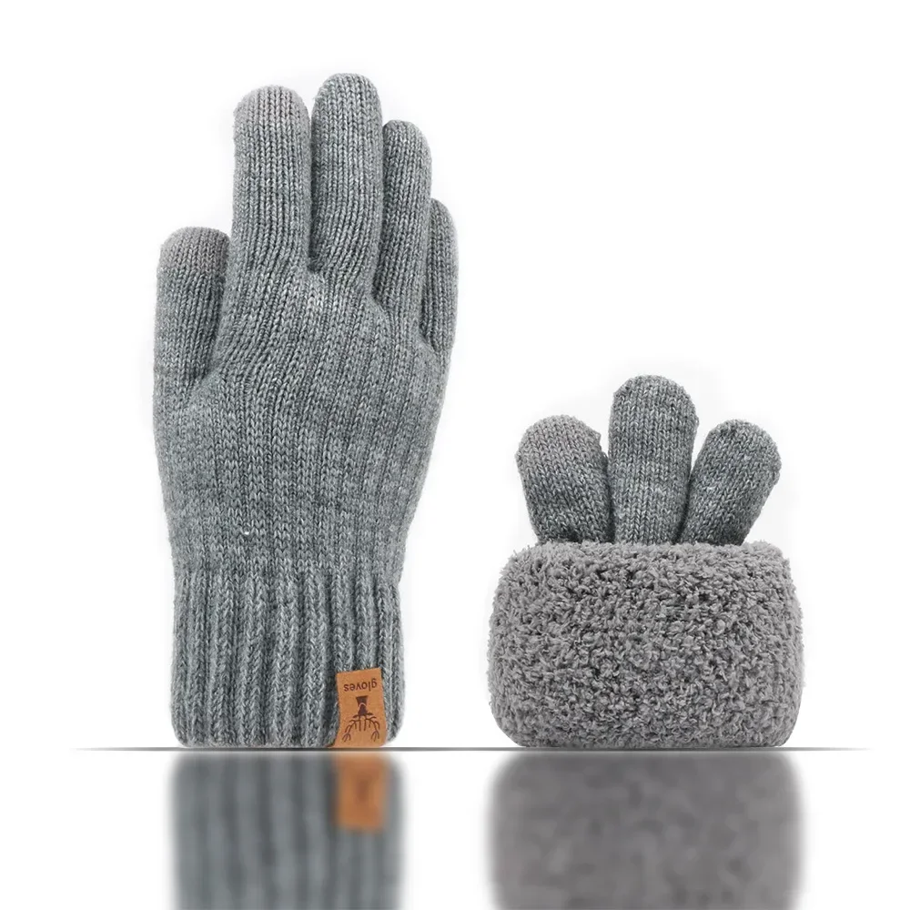 샤오미 Youpin 따뜻한 풀 핑거 장갑, 겨울 터치스크린 더블 레이어 장갑, 두꺼운 양모 니트 운전 장갑