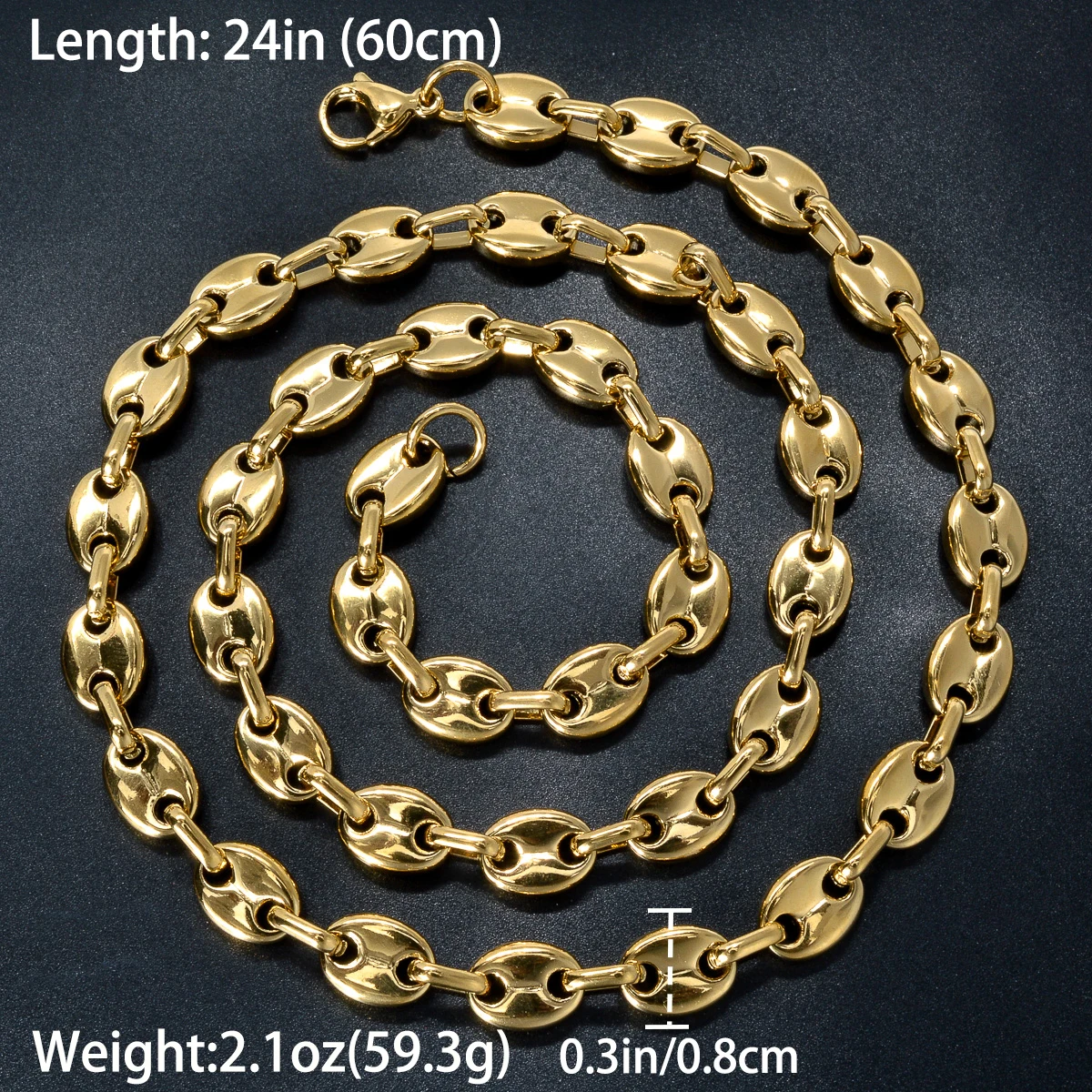 8mm Coffee Bean Link Chain Choker Necklace For Men Gold Color Stainless Steel Necklace Hip Hop Punk Jewelry Gift 2024 Trendy New