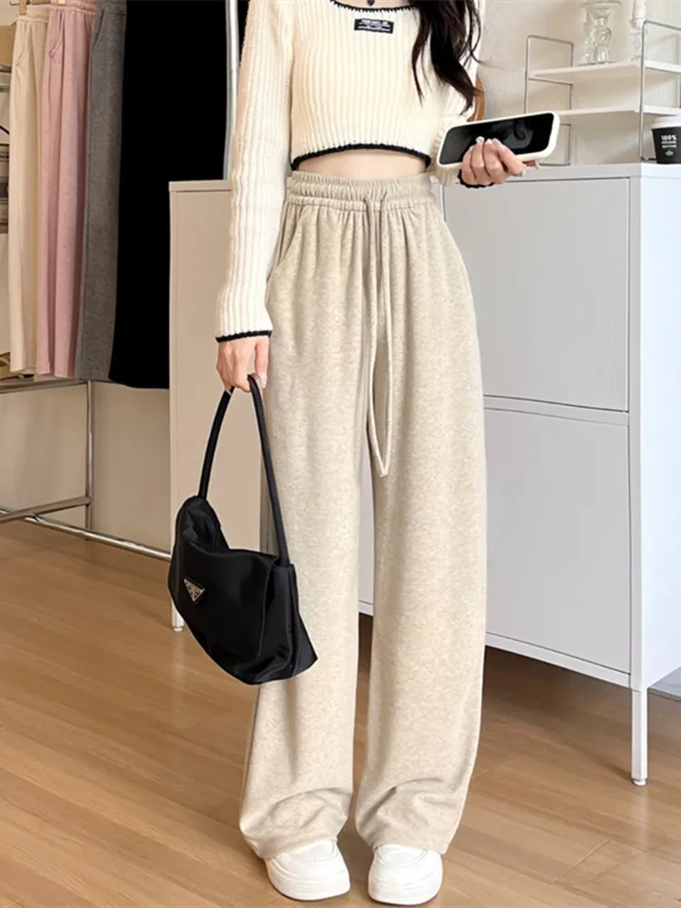 

GUUZYUVIZ New Loose Knitted Wide Legs Pants Women Autumn Winter High Waist Casual Y2k Female Korean Fashion Straight Trousers