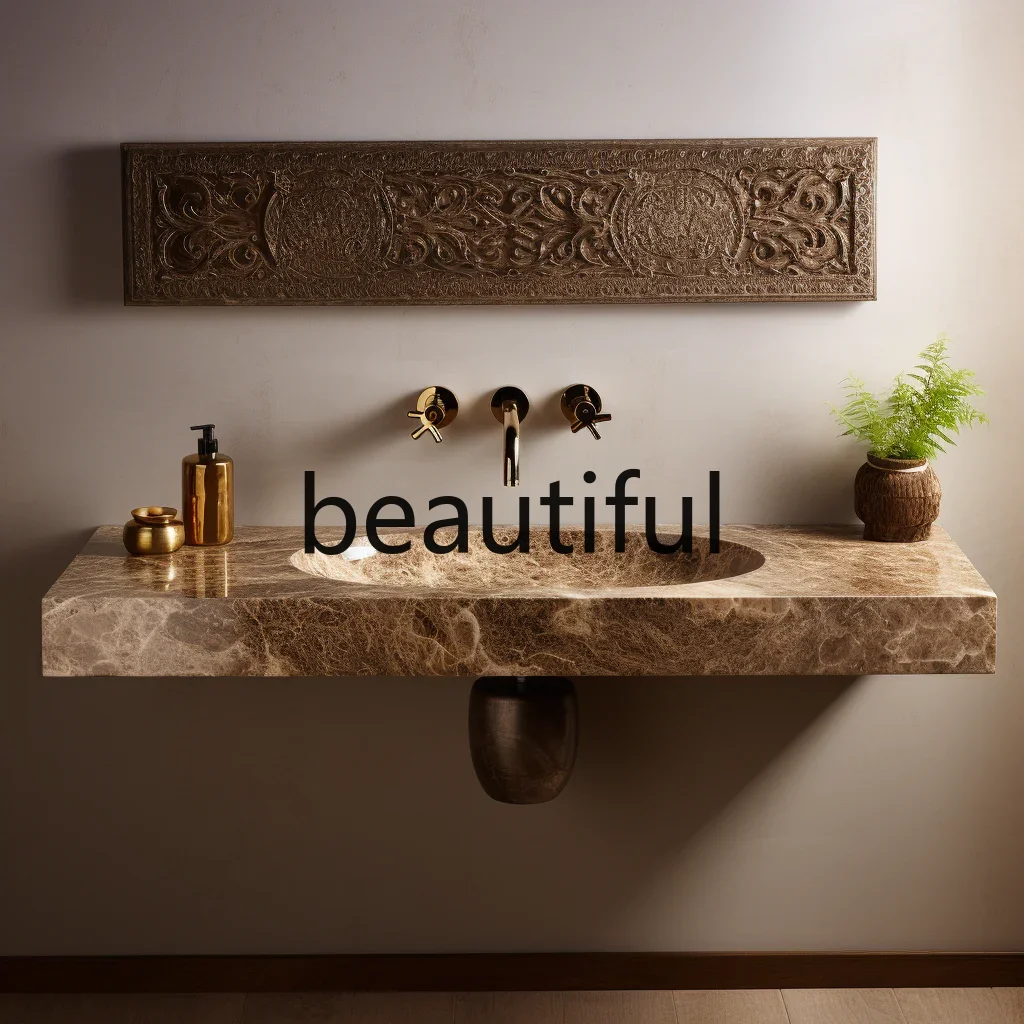 

Nordic light luxury high-grade natural marble rectangular wash basin wall-mounted toilet bathroom
