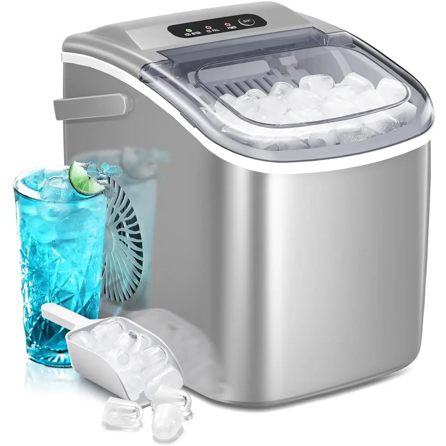 NEW Ice Makers Countertop,Portable Machine with Handle,Self-Cleaning, 26Lbs/24H, 9 Ice Cubes Ready