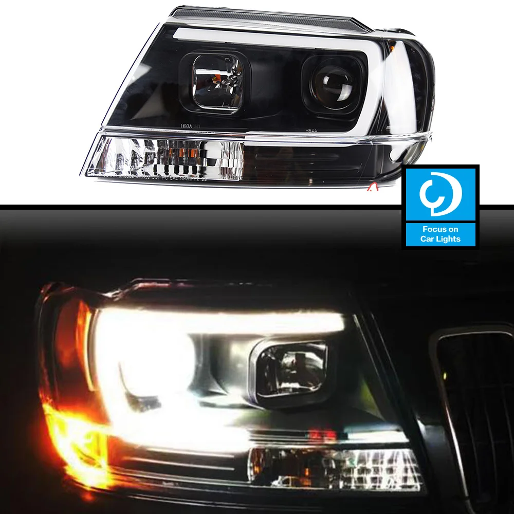 Car Front Headlight  for JEEP Grand Cherokee 1999-2000 LED Head Lamp Styling Dynamic Turn Signal Lens Automotive Accessories 2pc