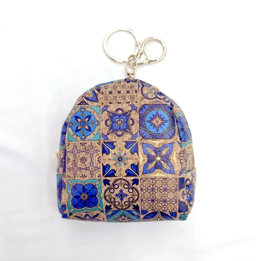 8pcs Purses Women Cork Leather Mix National Printing Solid Ear Line Key Wallet
