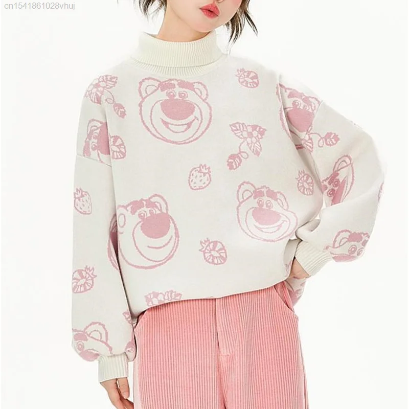 Disney Pooh Bear Cartoon Women\'s Turtleneck Sweater Kawaii Campus Stylish Loose Pullover Fall Winter Fashion Knit Top Female Yk2