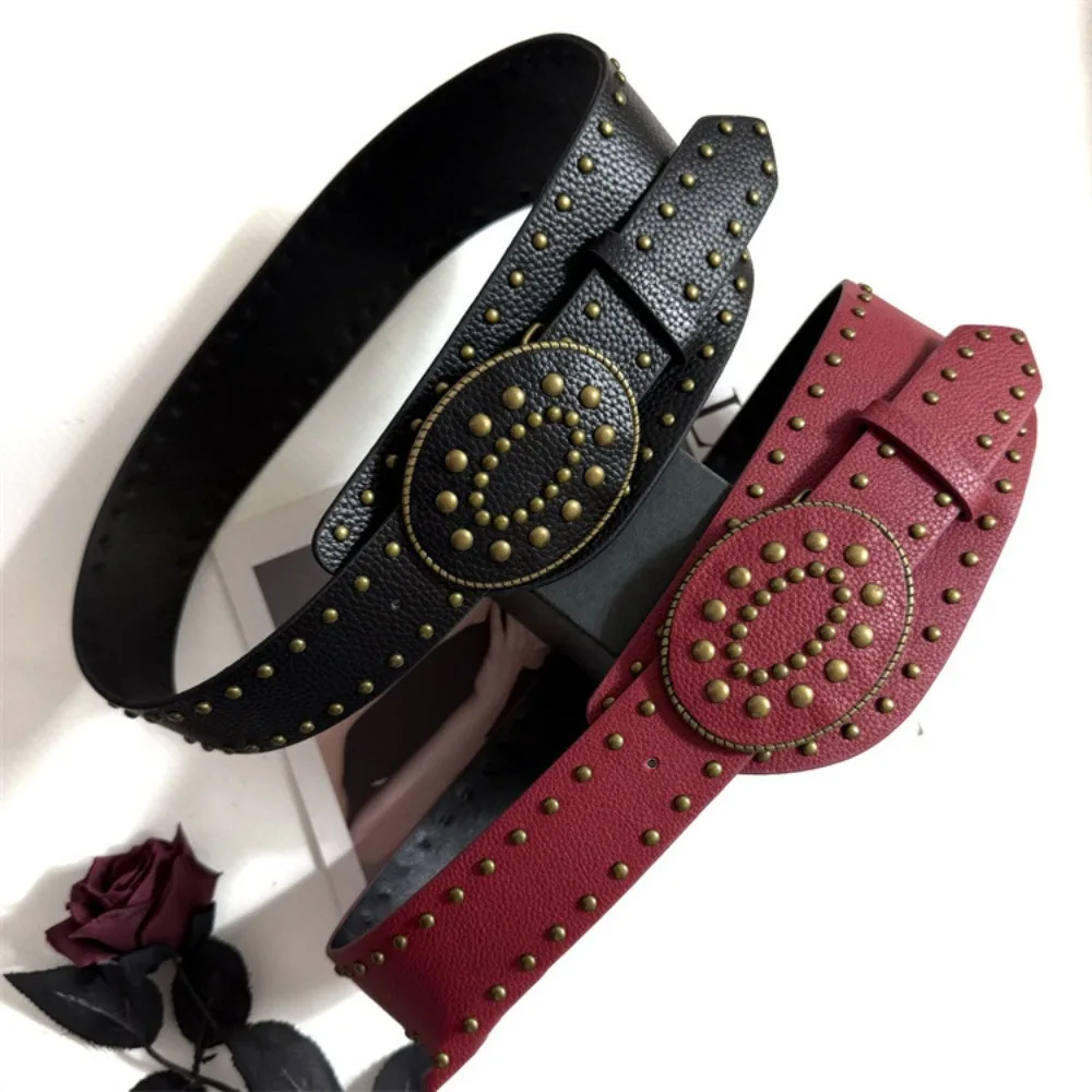الرجعية برشام الرجعية الشارع برشام حزام Harajuku حجر الراين زهرة واسعة حزام Y2K الجمالية بولي Leather حزام جلد فتاة