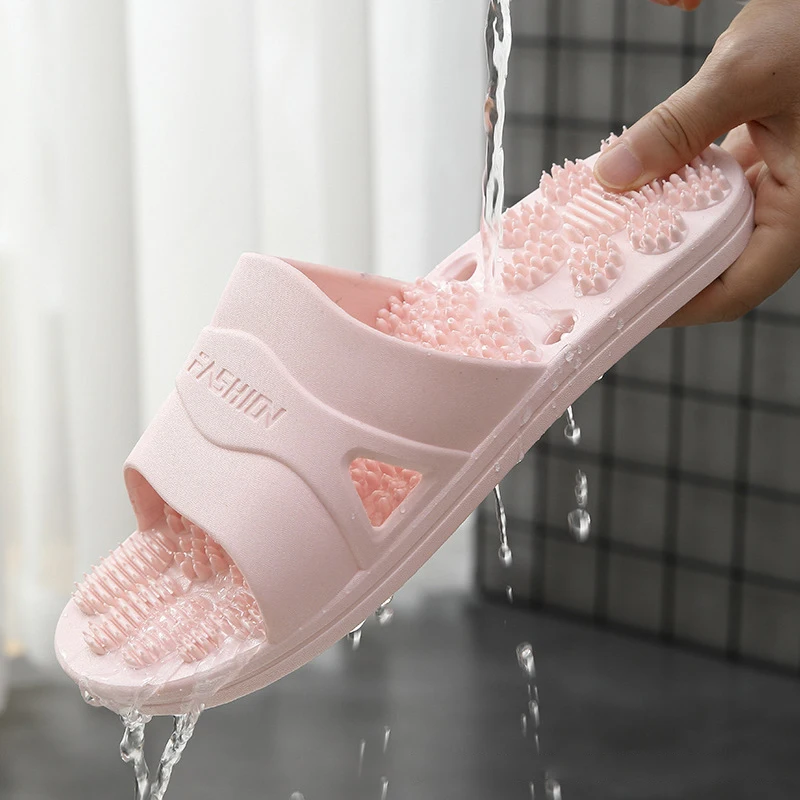 WaterLeaky Bathroom Slippers Massage sole Quick-drying Shower Hollow Out Indoor Soft PVC Shoes Anti-Slip Flip Flops Men Women