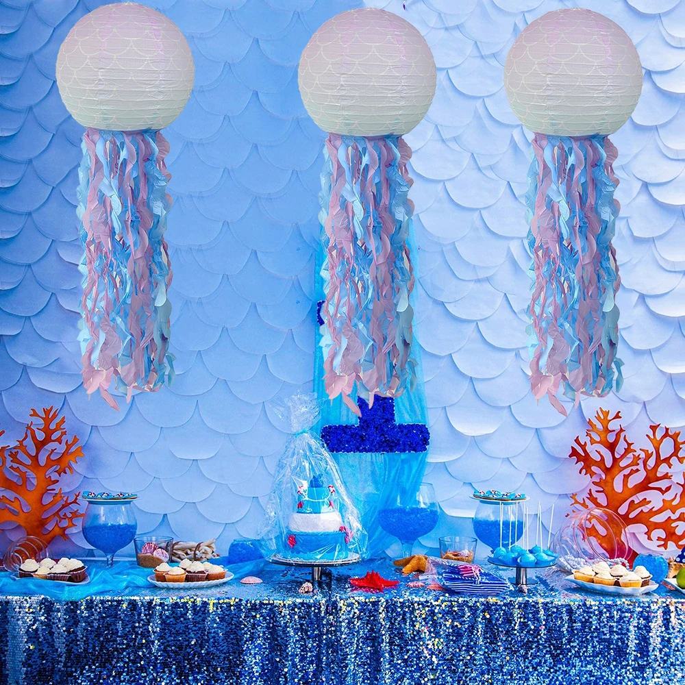 Mermaid Jellyfish Paper Lantern Pink Purple Blue Hanging Lantern Little Mermaid Theme Under The Sea Birthday Party Decorations