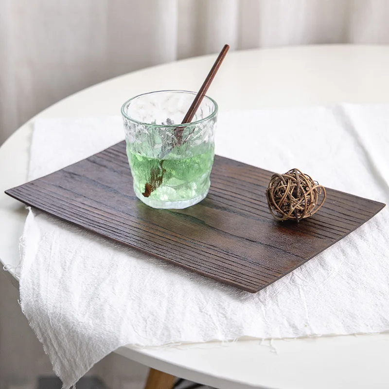 Wooden Storage Tray Rectangle Fruit Dessert Sushi Cake Plate Tea Cup Coffee Snack Breakfast Serving Tray Home Hotel Decoration