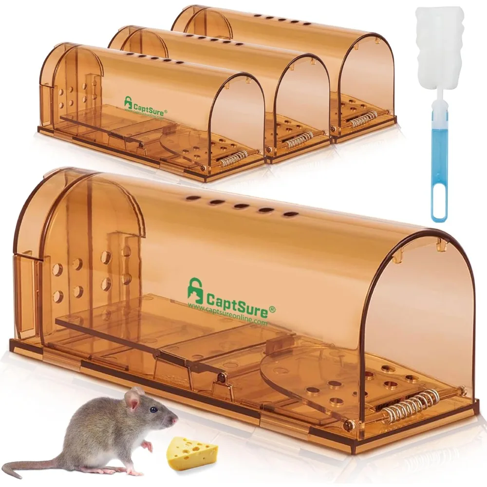 Mouse Traps Indoor for Home - Small Trap Indoor/Outdoor, Live Mouse Trap Catch and Release, Pet-Safe Mice Traps- Ideal No Kill Mouse Traps for Rodents, 4 Pack of Humane Mouse Trap