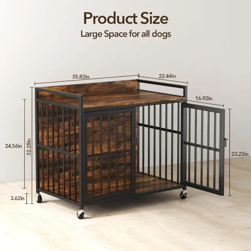 36 inch Furniture Style Heavy Duty Indestructible Dog Crate, Indoor Crate,Metal Frame and Top Shelf