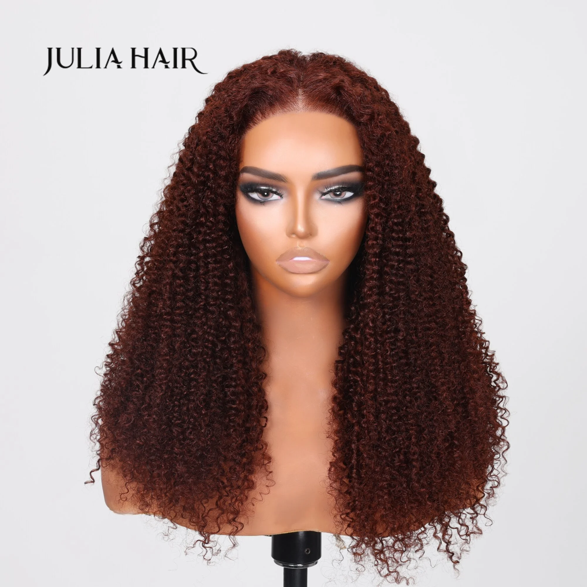 Julia pakaian rambut Go 6x4.5 pre-cut renda cepat mudah Kinky keriting 33B warna coklat kemerahan dengan topi antilembap garis rambut sudah ditarik