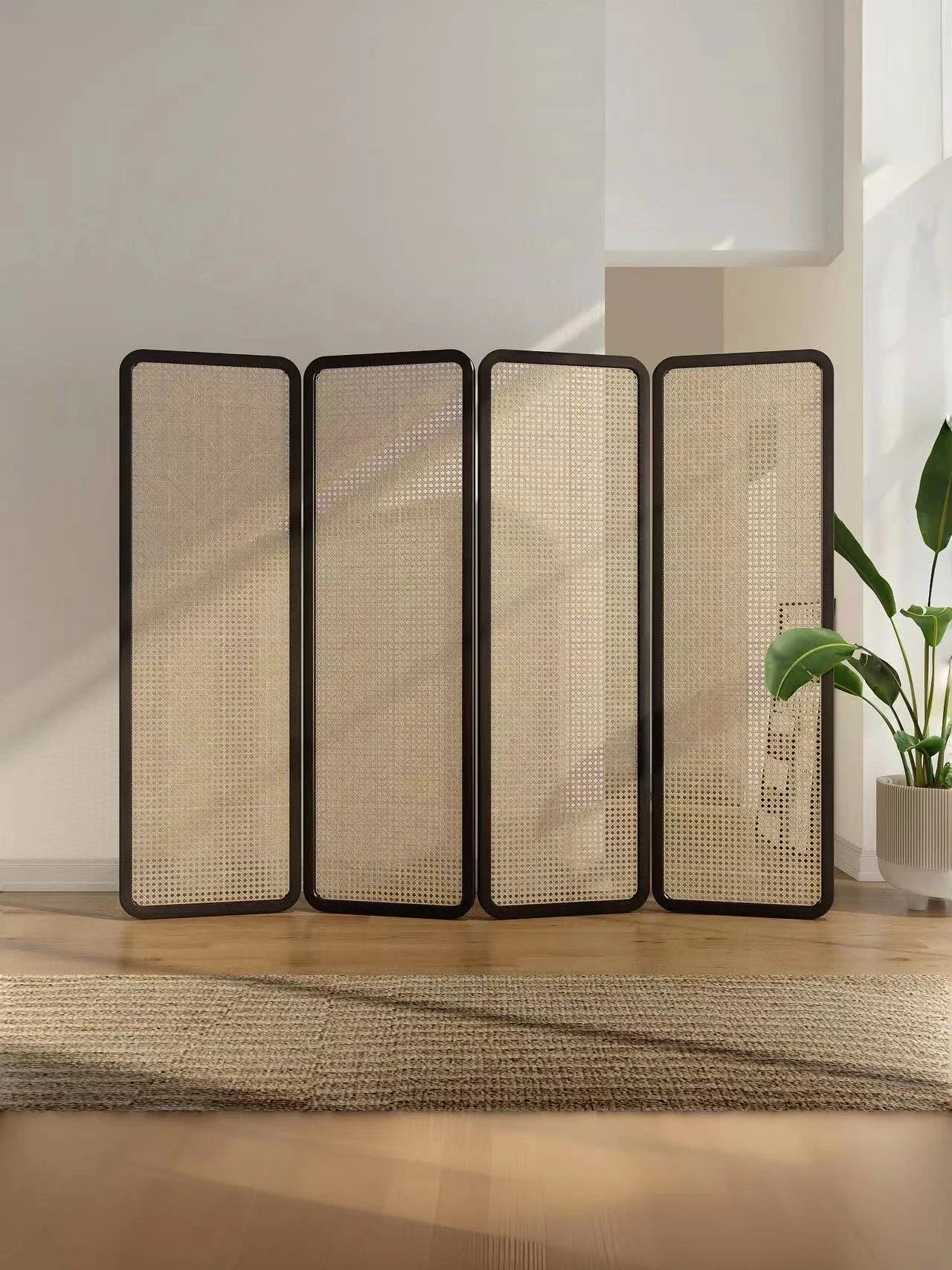 New Chinese rattan screen partition living room folding mobile entrance bedroom hotel baffle simple entrance entrance