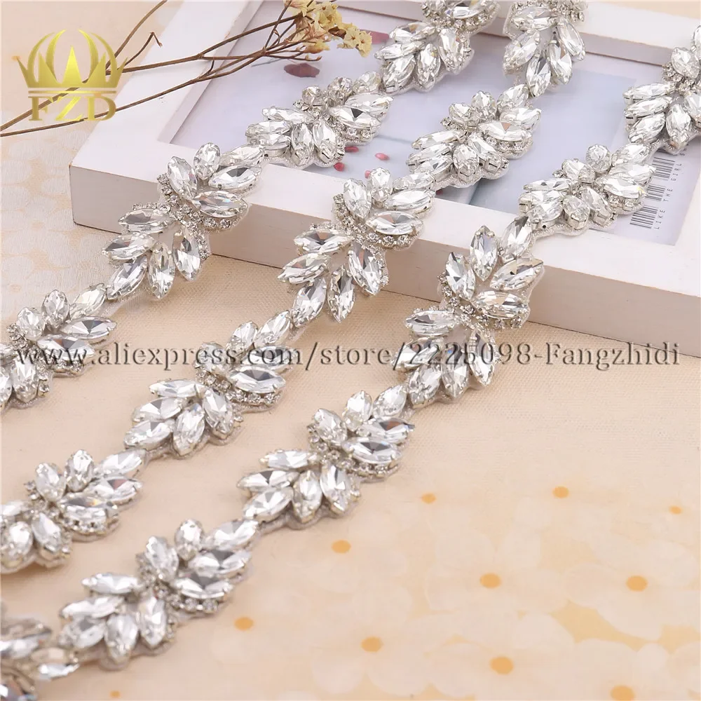 (1yard) Hot Fix Sew on Silver Beaded Crystal Trims Rhinestones Fashion Chain Trim for Wedding Dress or Sash Apply for Crafts