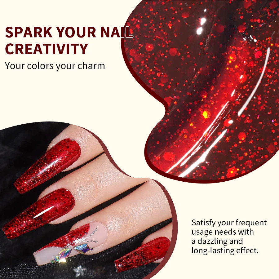 RS NACanon-Verhéritage à Ongles en Gel à Paillettes Rouges pour Nail Art, Semi-Continu, à Tremper, LED UV, Rotterway, 9g