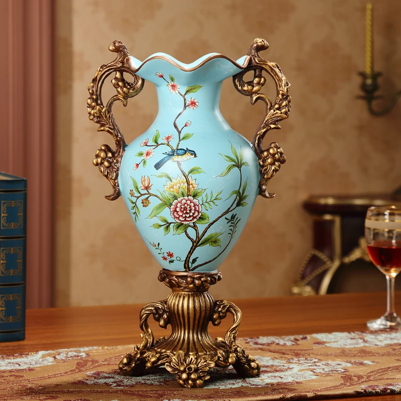 Home Decoration European-style Flower Ornaments Living Room Entrance Flower Arrangement Resin Table Flower Vase