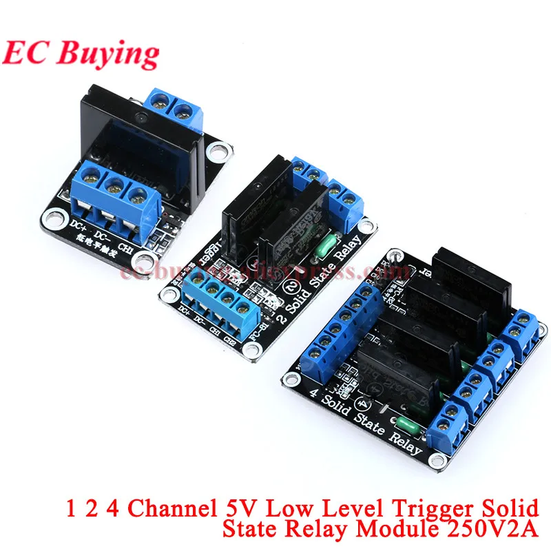 1 2 Channel Way 5A High Low Level Trigger DC Solid State Relay Module Relays Single Phase Device Electrical DC3-32V 5V/12V/24V