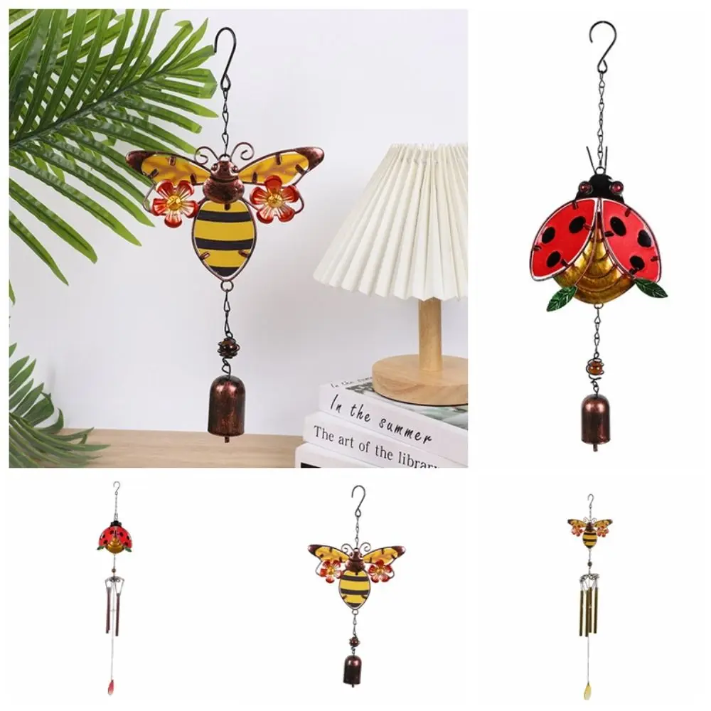 Retro Ladybug Metal Wind Bell Photography Props Handmade Hanging Bee Wind Chimes Colored Romantic Painted Bell Garden