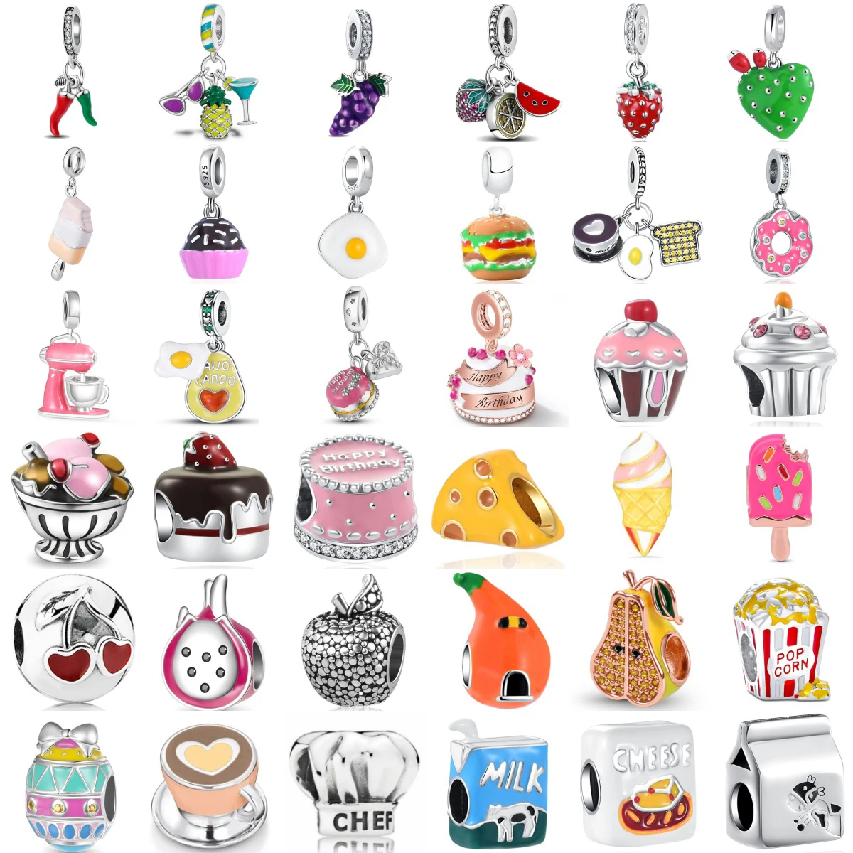 

Новый 925 серебряный красочный фруктовый торт на день рождения, молочный бургер, подвеска с чили, подвеска, подходит для оригинального браслета, женские украшения «сделай сам»