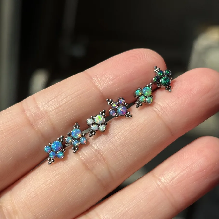 1Pc Opal Daith Piercing 16G Surgical Steel Internal Thread Labret Rings Conch Sung Tragus Helix Piercing Women Jewelry