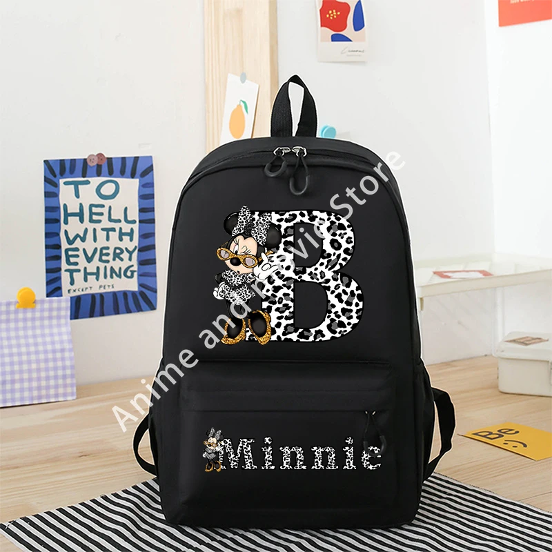 Minnie Mouse Disney Girls Boys Cartoon Backpack Anime Knapsack Breathable Student Schoolbag Wear Resistant Canvas Bag Kids Gifts