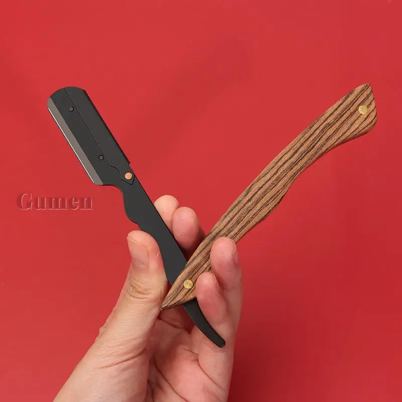 2023 Salon Pro 416 Stainless Steel Straight Razor Sandalwood Wooden Handle Safety Shaver Fit Half Piece Double Edge Blade