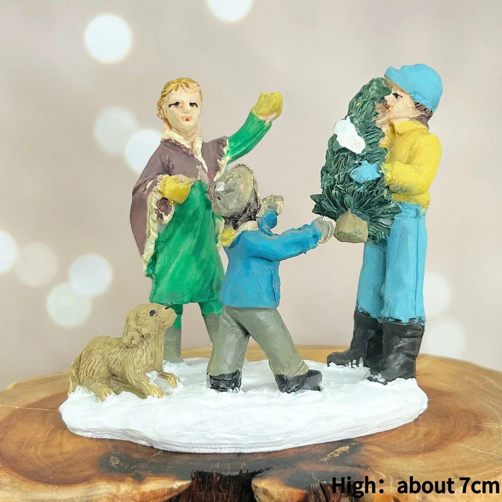 Christmas Village People Miniature Figurines, Resin Scene Decor, Holiday Collectible Gift