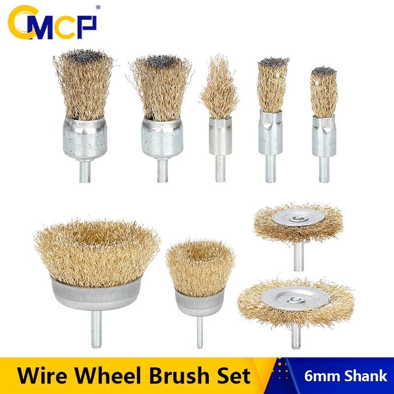 

CMCP 6/7/9pcs Wire Brush Wheel Cup Brush Set Steel Wire Wheel with Rod for Polish and Rust Removal Electric Drill Tool Accessory
