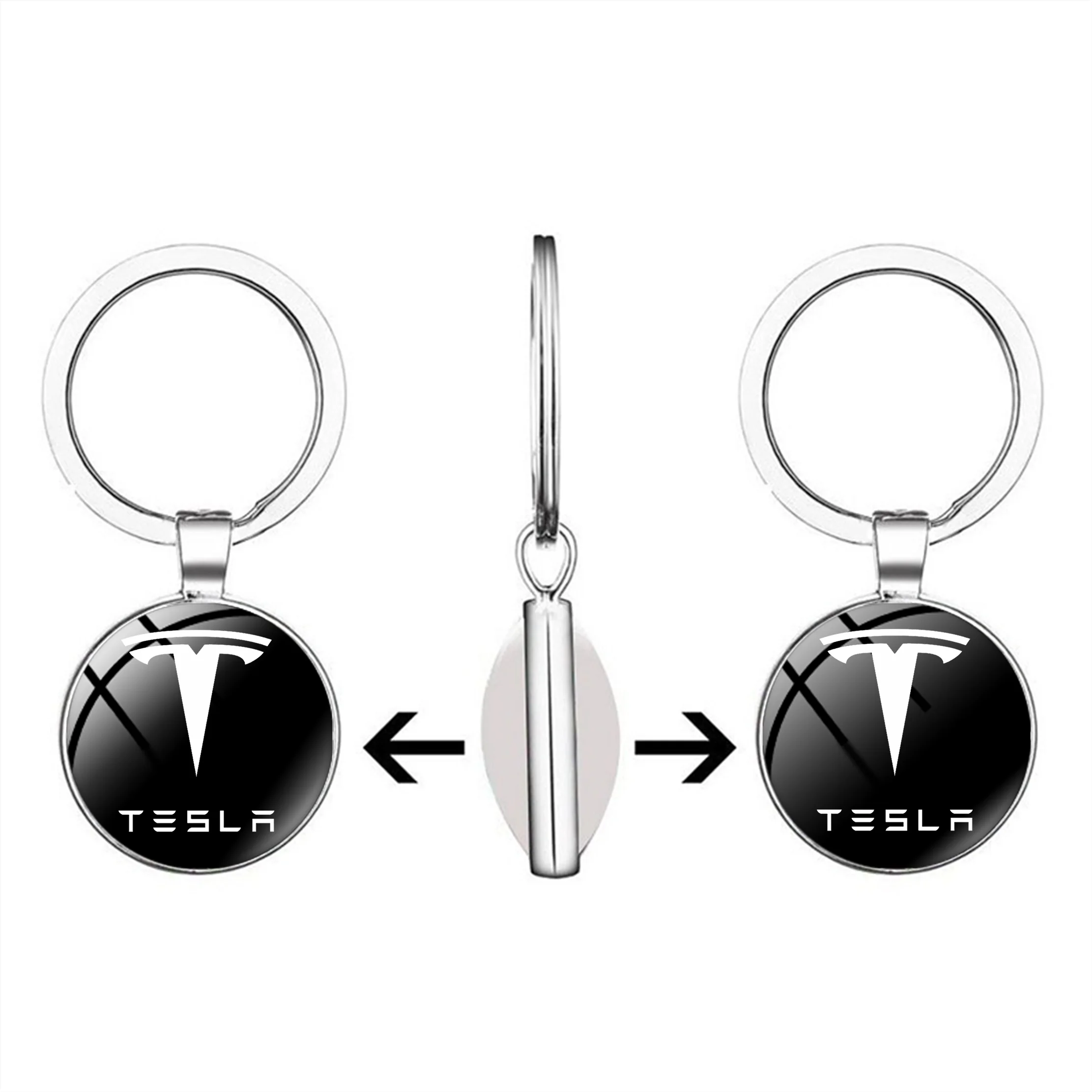 Tesla  Keychain Double sided Glass Keychain Fans Commemorative Gift