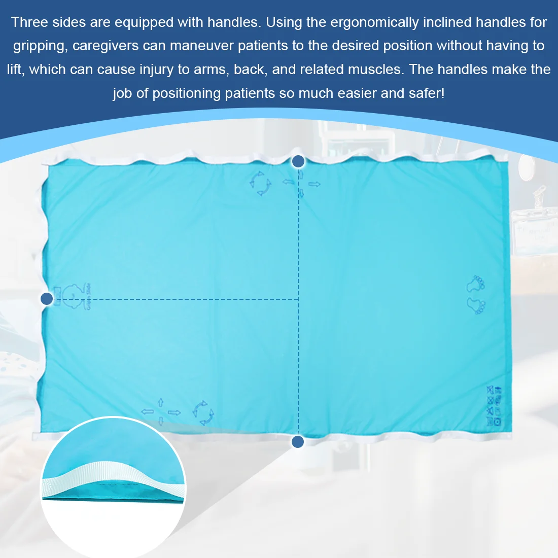 

Ehucon Простыня-Слайдер для Перемещения Пациентов (Моющаяся, Водостойкая, с Ручками) - Для Лежачих Больных (Больница/Домашний Уход, Безопасное Скольжение, Антискользящая Ткань)