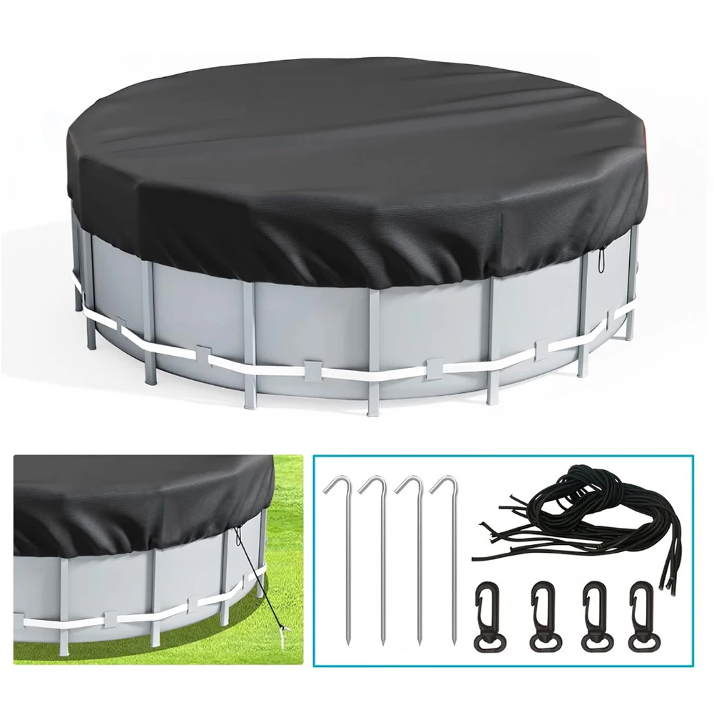 Black Pool Cover 210D Oxford Cloth Outdoor Pool Use Easy Installation Enhanced Stability  Black Pool Cover 210D