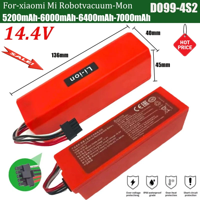 

14.4V 4400mAh-7000mAh Replacement Battery D099-4S2P for-Xiaomi Mi Robot Vacuum-Mop 2 Pro Vacuum-Mop 2 MJSTS1 C101 MJSTP 74.88W